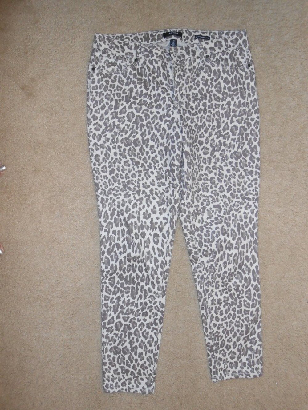 Nine West Gramercy Skinny Ankle Jeans Brown Leopard Animal Print Denim Sz 10